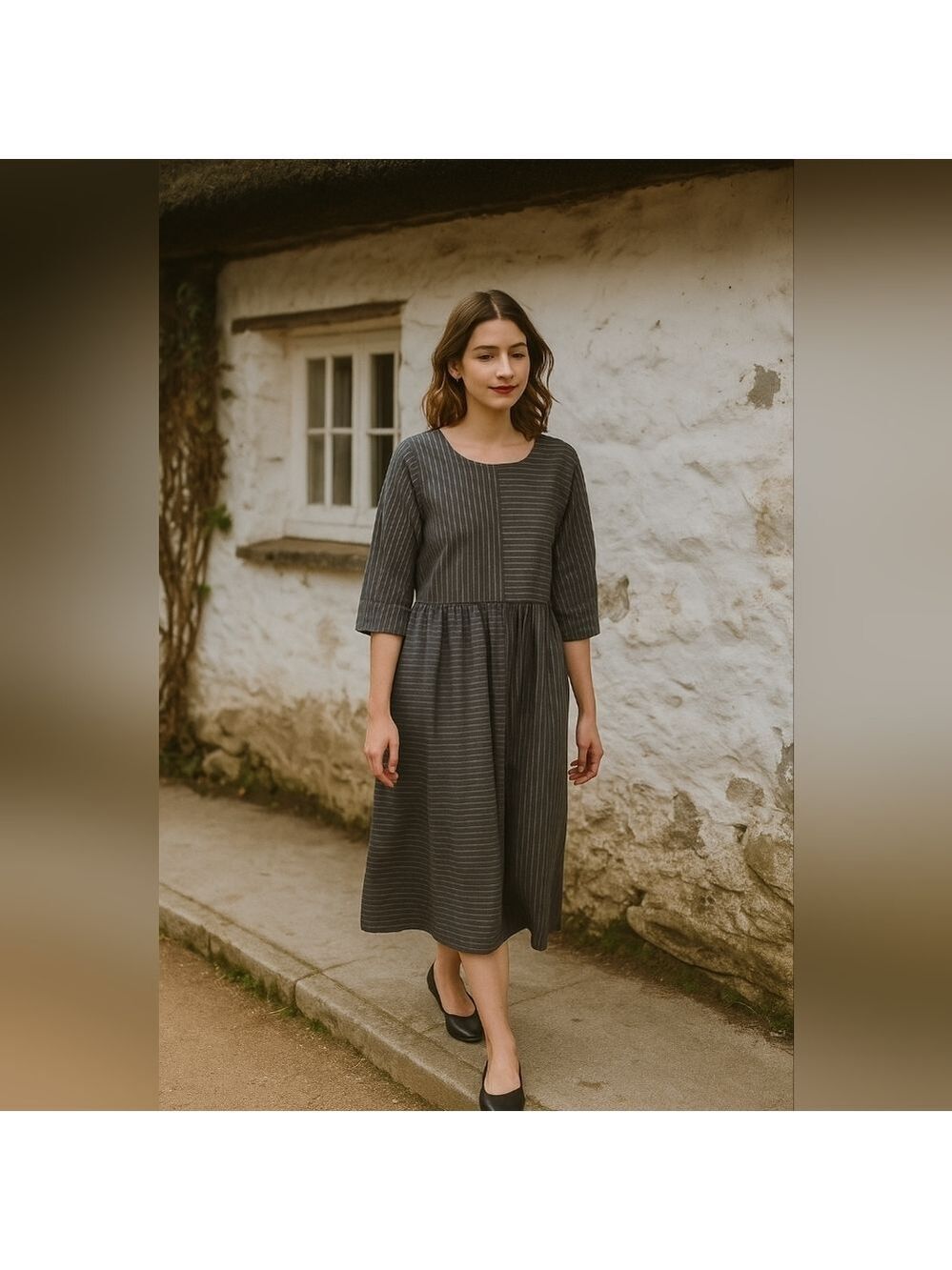 Italian 158C Pinatriped Oversize Grey Dress